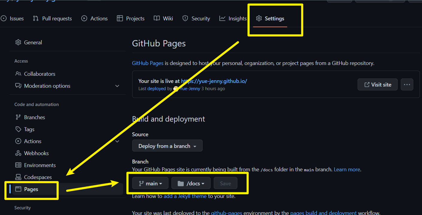 github pages settings